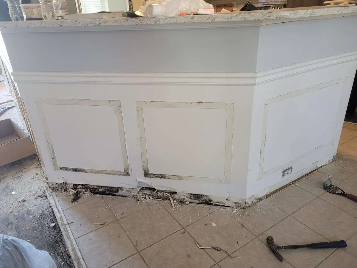 Water damage and mold on kitchen during Storm Damage Restoration in Savannah